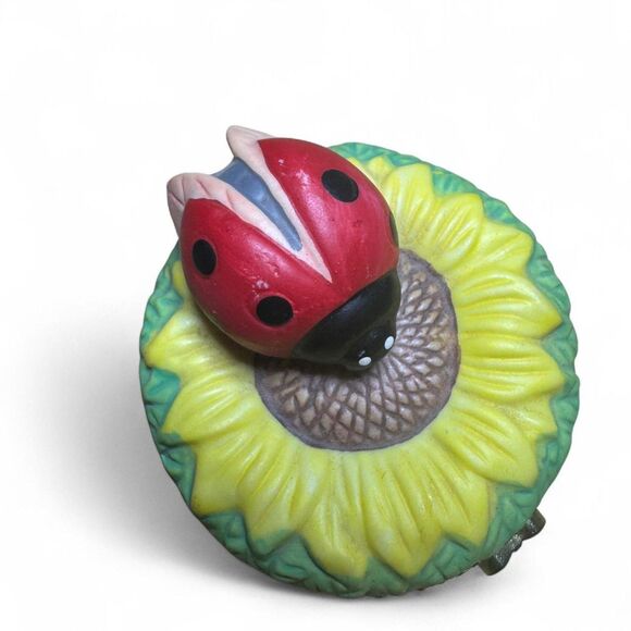 VTG Ladybug Sunflower Trinket Box Small Whimsical Cottagecore - Picture 3 of 8